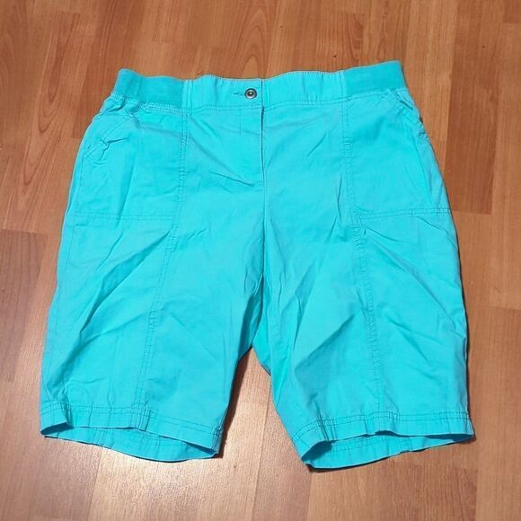 CHICO'S size 1 turquoise blue Bermuda shorts zipper button closure pockets 8 10 - Picture 1 of 11